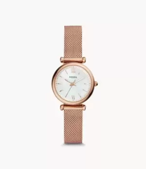 Image of Fossil Women Carlie Mini Three-Hand Rose Gold-Tone Stainless Steel Watch