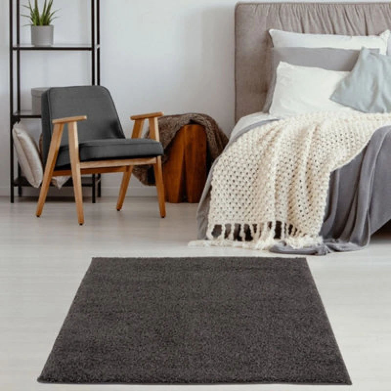 Image of THE RUGS Shaggy Rugs Dark Grey Living Room Rug - Soft Fluffy Thick Carpet For Bedrooms & Kitchen Easy To Clean Home Decor Rugs Size: 120cm x 120 cm