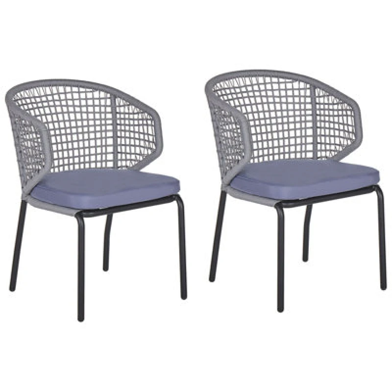 Image of Beliani Set Of 2 Garden Chairs With Cushions Palmi Metal Grey