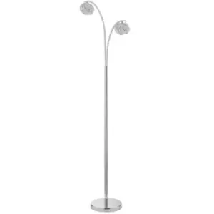 Image of Twin Arm Floor Lamp Chrome Tall Slim Free Standing Metal Curved Reading Light