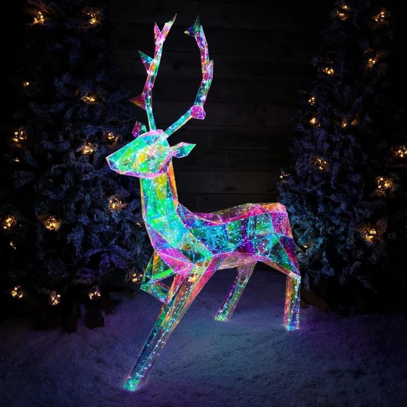Image of 1.4m Light up Standing Dreamlights Iridescent Christmas Stag with 600 White LEDs