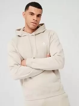 Image of Converse Embroidered Star Chevron Left Chest Pullover Hoodie - Beige, Beige, Size L, Men