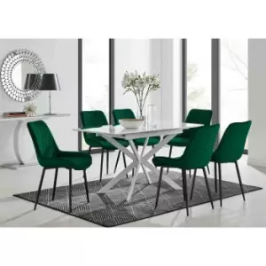 Image of Furniture Box LIRA 120 Extending Dining Table and 6 Green Pesaro Black Leg Chairs