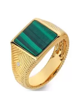 Image of Hot Diamonds HD X JJ Revive Malachite Signet Ring, Yellow Gold, Size S, Women