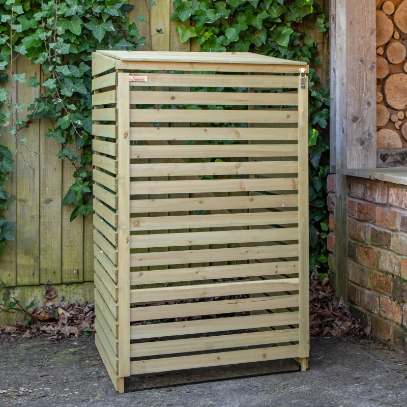 Image of 68cm x 1.2m Wooden Outdoor Garden Single Wheelie Bin Store Storage