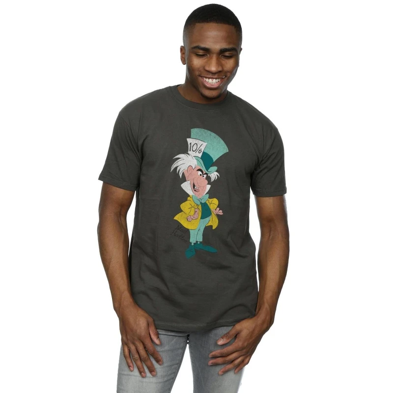 Image of Disney Men Classic Mad Hatter T-Shirt in Mid Grey Size: Small Mid Grey S Male 5057245310154