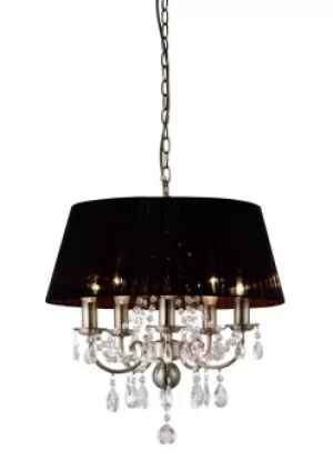 Image of Olivia Ceiling Pendant with Black Shade 5 Light Antique Brass, Crystal