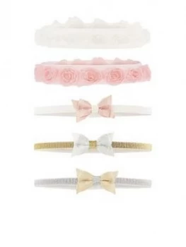 Image of Monsoon Baby Girls Sparkle Bow & Rosette Bando Set (5 Pack) - Multi