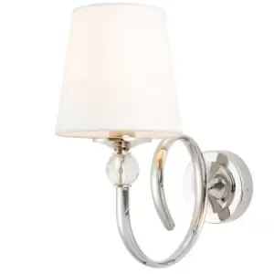 Image of Luxury Traditional Curved Arm Wall Light Bright Nickel Crystal & White Shade