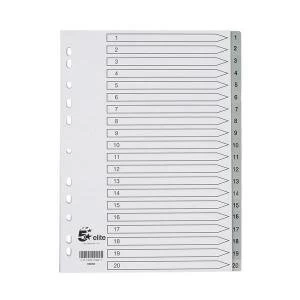 Image of Elite File Index Grey Tabs Polypropylene 1 20 White 940252
