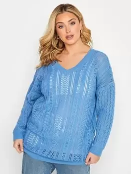 Image of Yours Double V Stitch Jumper Blue Size 14-16, Women