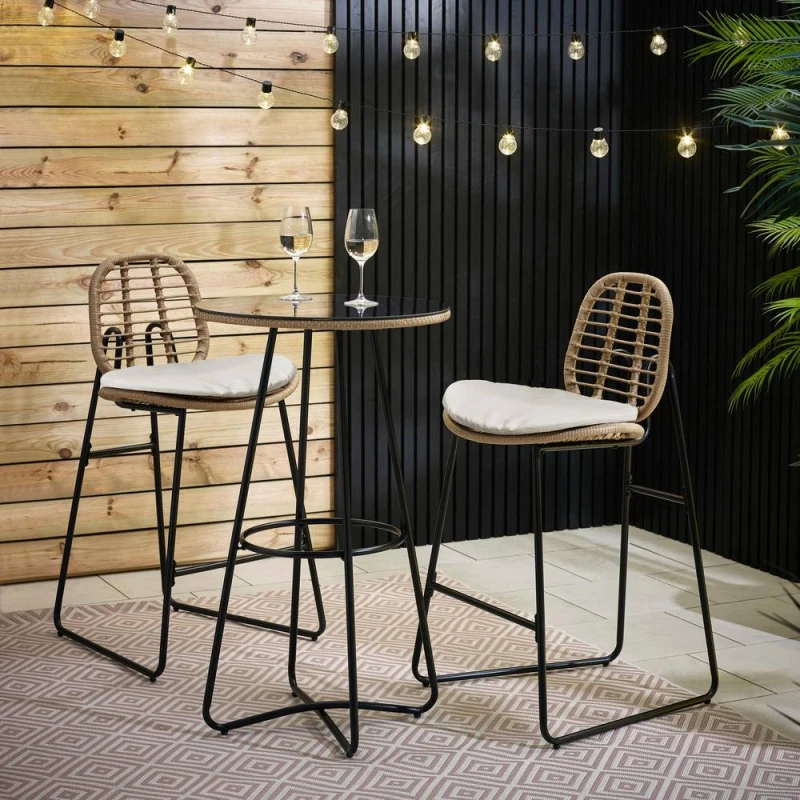 Image of FurnitureboxUK FurnitureboxUK Belize Rattan Outdoor Bar Set with Cushions in Cream Cream One Size Unisex 5061064385361