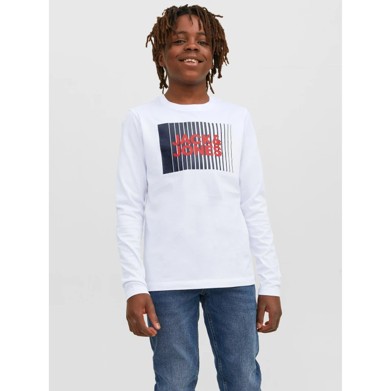 Image of Jack and Jones Logo Long Sleeve Tee Juniors - White White 7 - 8 Years