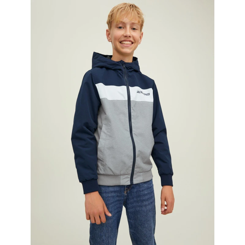 Image of Jack and Jones Erush Block Colour Hooded Bomber Jacket Junior - Blue Blue 9 - 10 Years