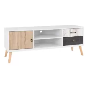 Image of Seconique Nordic 1 Door 2 Drawer TV Unit - White/Distressed Effect