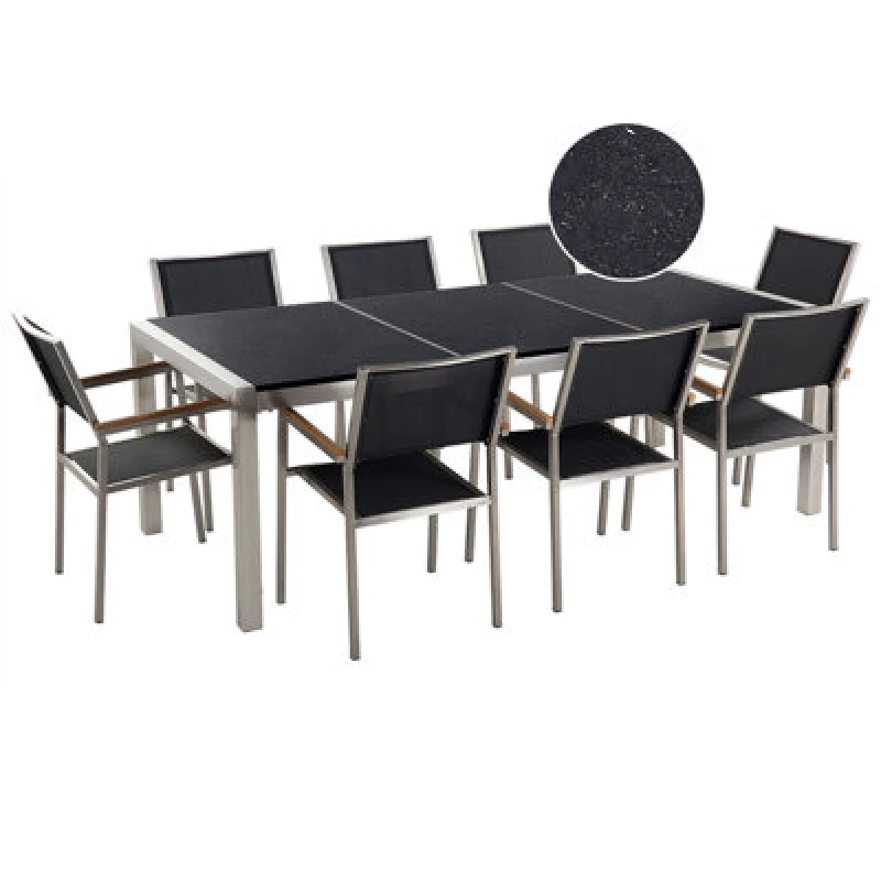 Image of Beliani Garden Dining Set 8 Seater Grosseto Triple Plate Granite Polished Black