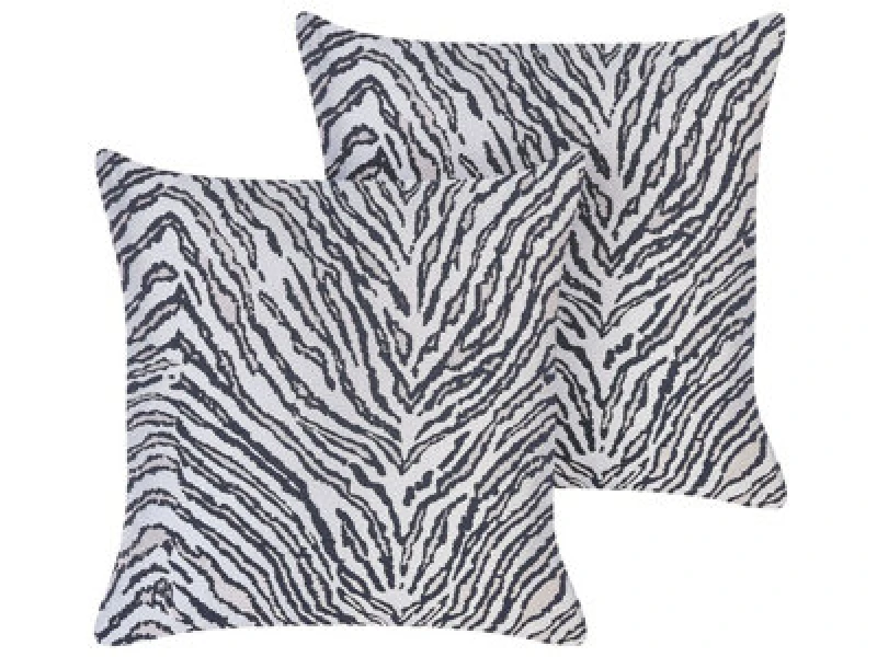 Image of Beliani Set Of 2 Decorative Cushions Manetti 45 X 45cm Black/ White Animal Pattern