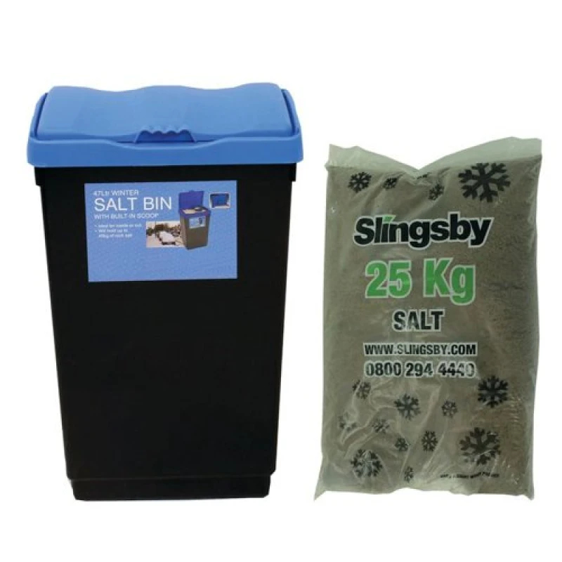Image of Slingsby Economy Salt and Grit Bin Kit Black/Blue 47L with 25kg Brown Salt 401296 401296
