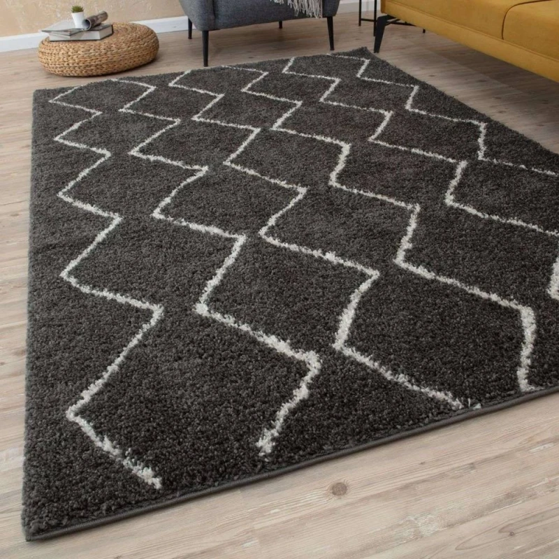 Image of THE RUGS Soft Moroccan High Pile Shaggy Rugs & Runners Dark Grey Living Room Size: 80cm x 300cm Dark Grey Unisex 80cm x 300 cm