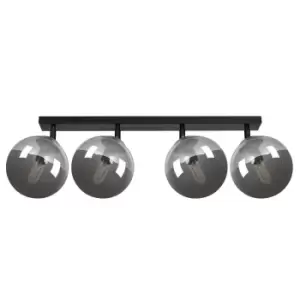 Image of Tofi Black Globe Ceiling Spotlight Bar with Graphite Glass Shades, 4x E14