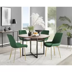 Image of Furniturebox Adley Brown Wood 120cm Storage Dining Table & 4 Green Pesaro Gold Leg Velvet Chairs