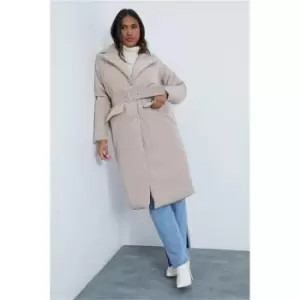 Image of I Saw It First Stone Maxi Padded Utility Jacket With Front Pockets - Brown