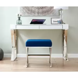Image of Oxford Modern Blue Velvet And Silver Chrome Stool