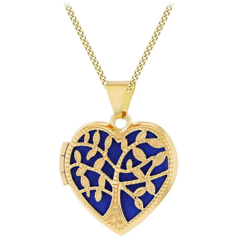 Image of Be You 9ct Gold Tree Of Life Heart Blue Locket Necklace Yellow Gold female 18in