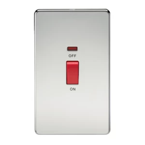 Image of KnightsBridge 45A 2G DP 230V Screwless Polished Chrome Electric Switch With Neon