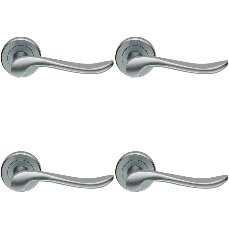 Image of Loops 4x PAIR Scroll Shaped Lever Handle on Round Rose Concealed Fix Satin Chrome Multi