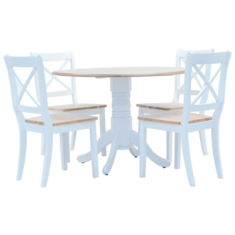 Image of vidaXL 5 Piece Dining Set Solid Rubber Wood White and Brown, White 276870