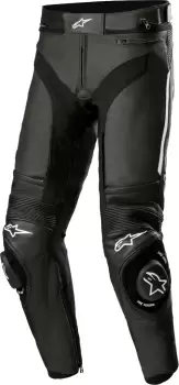 Image of Alpinestars Missile V3 Motorcycle Leather Pants, black-white, Size 48, black-white, Size 48