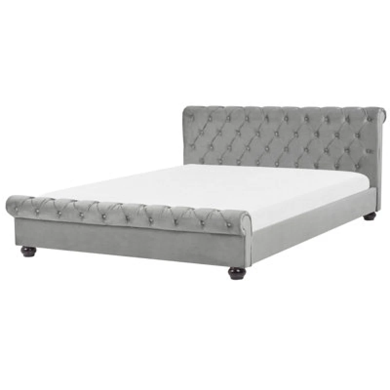 Image of Beliani Bed Velvet Avallon 180 X 200 Cm (Eu Super King) Grey