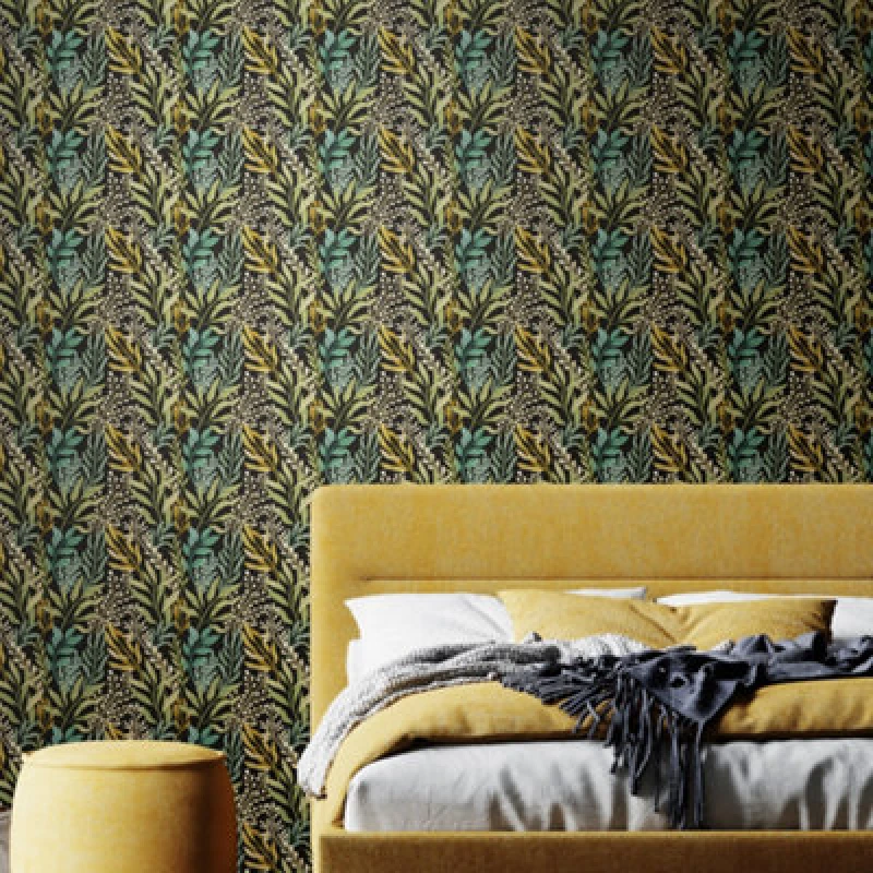Image of Hoopla Walls Verdant Leaves - Noir Mix 10M Wallpaper