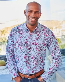 Image of Cotton Traders Mens Long Sleeve Soft Touch Print Shirt in Blue