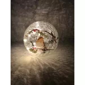 Image of Festive 15cm Battery Operated Lit Crackle Effect Robin Ball