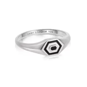 Image of Rings 925 Sterling Silver Mini Hexagon Palm Signet Ring Sterling Silver