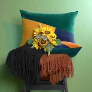 Image of Morella Geometric Print 100% Cotton Cushion Cover, Emerald/Raspberry/Navy, 40 x 60 Cm - Furn