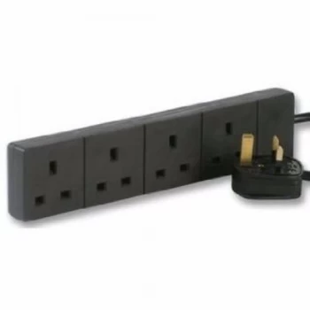 Image of Zexum Black UK 3 Pin Plug 4 Gang Extension Lead - 5 Metres