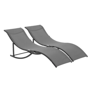 Image of Outsunny Set of 2 S-shaped Foldable Lounge Chair Sun Lounger Reclining Outdoor Chair for Patio Beach Garden Grey