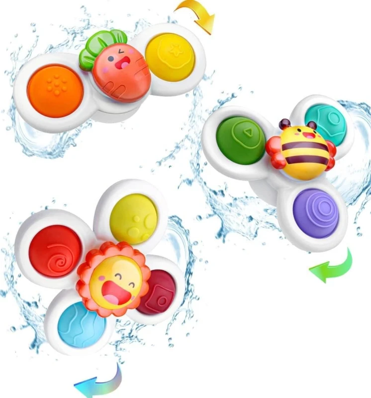 Image of Dyzi Suction Cup Fidget Spinner - Sensory Bath Toy Kids Pack of 3 Multi