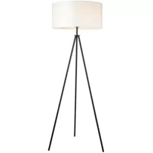 Image of Endon - Tripod & Cylinder Base & Shade Floor Lamp Matt Black & Vintage White Fabric