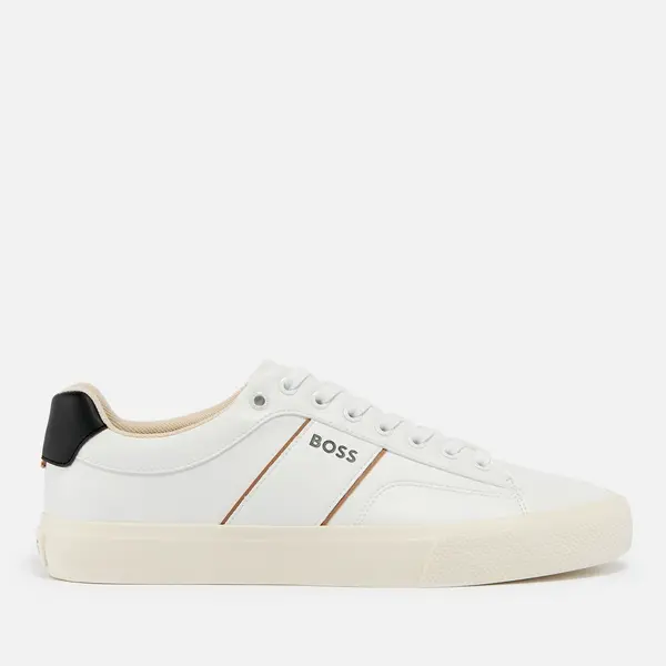 Image of BOSS Mens Aiden Faux Leather Tennis Trainers - UK 8 White Trainers male 50517289-120 8