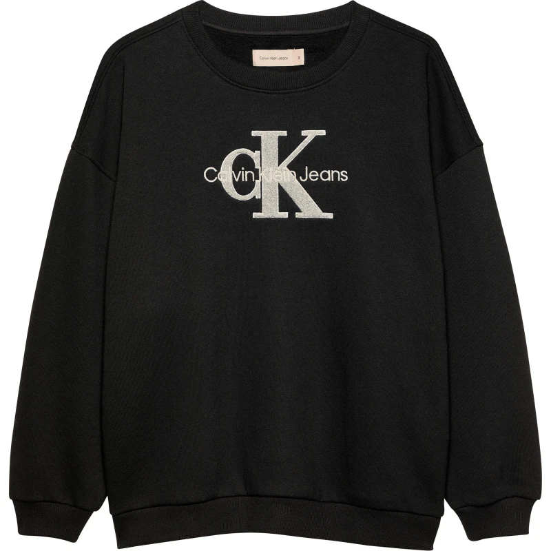 Image of Calvin Klein Jeans Teddy Fleece Logo Crew Neck sweatshirt Junior - Black 8 - 9 Years