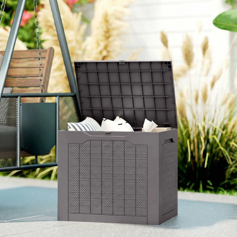 Image of Outsunny 93L Plastic Garden Storage Box, Storage Container W/ Handles, Brown, Brown 84G-791V00BN