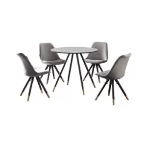 Image of 5 Pieces Life Interiors Sofia Dorchester Dining Set - a Grey Round Dining Table and Set of 4 Dark Grey Dining Chairs - Dark Grey