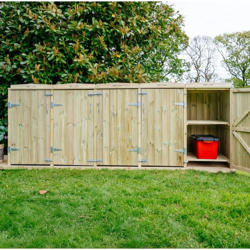 Image of The Garden Village Shireburn 3 Wheelie Bin / 4 Recycle Box Store, Brown SGC3-4-TGV