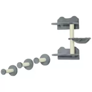 Image of PawHut Four Piece Cat Shelf with Scratching Post, Wall-Mounted Cat Tree for Indoor Cat - Grey