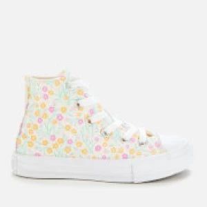 Image of Converse Kids Chuck Taylor All Star Floral Hi-Top Trainers - White/Topaz Gold/Peony Pink - UK 2 Kids