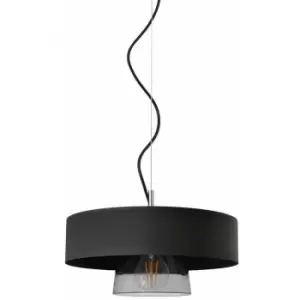 Image of Helam Babilon Cylindrical Pendant Ceiling Light Black, Smokey Glass 29cm